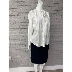 Brooks Brothers Women White Houndstooth Print Long Sleeve Dress Shirt Size 6